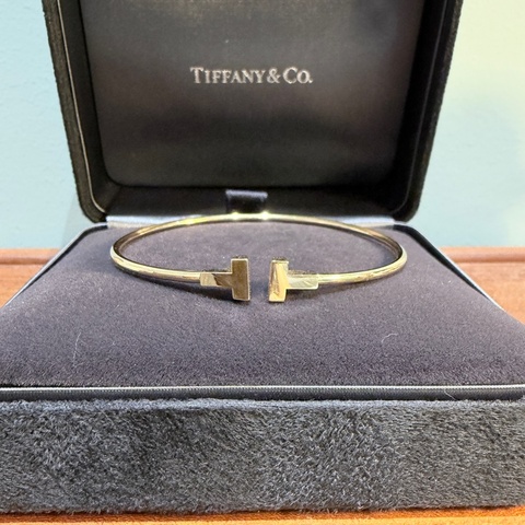 Tiffany蒂芙尼 T系列 窄版雙T手環T wire 線圈手環 手鐲M號 有外盒