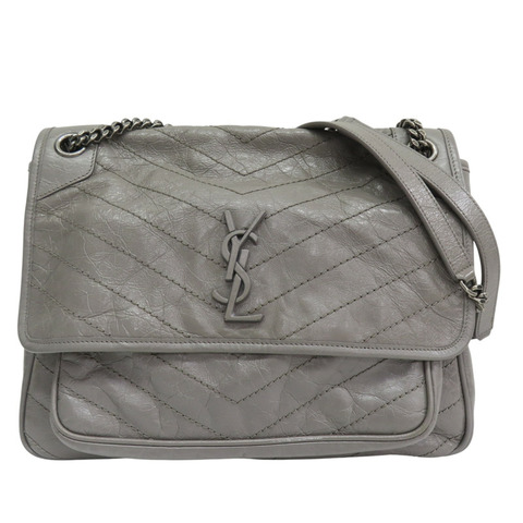 灰色 山羊皮 Niki 中型 鏈帶肩背包【SAINT LAURENT YSL 聖羅蘭 】 498883