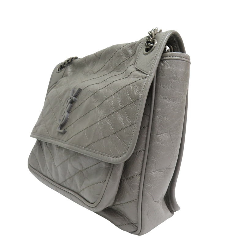 灰色 山羊皮 Niki 中型 鏈帶肩背包【SAINT LAURENT YSL 聖羅蘭 】 498883-2