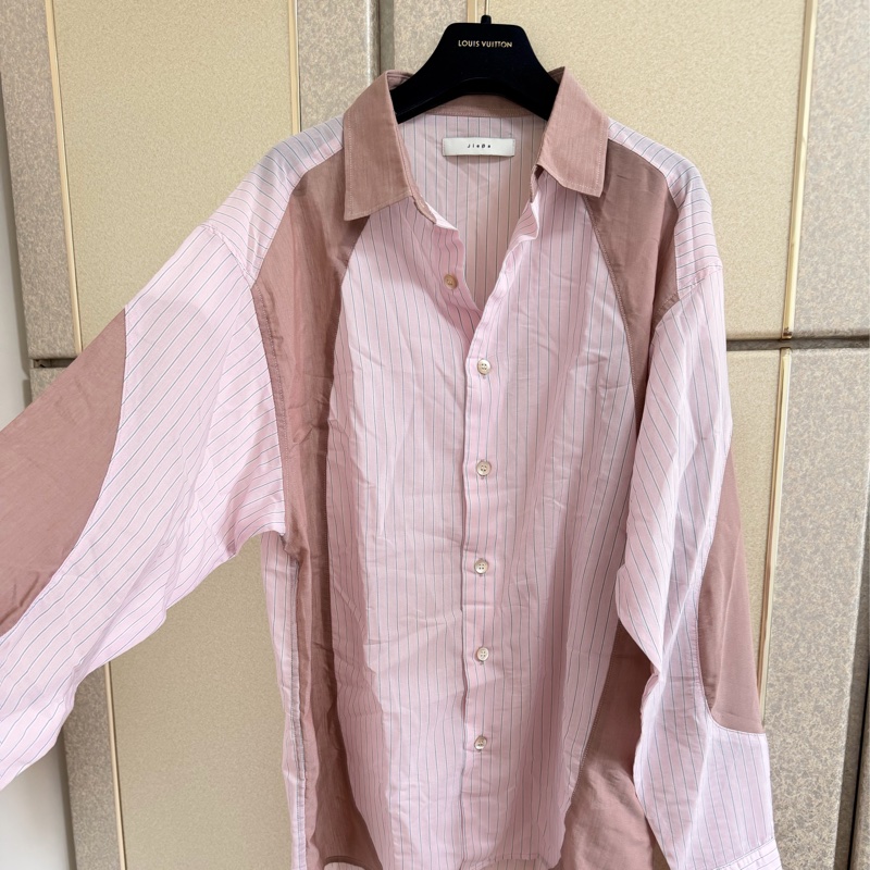 60)全新日本精品Jieda粉色條紋襯衫 寬鬆版M-XL皆可穿-2