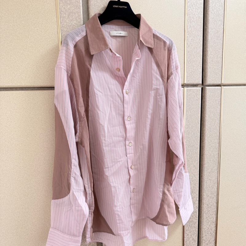 60)全新日本精品Jieda粉色條紋襯衫 寬鬆版M-XL皆可穿-3