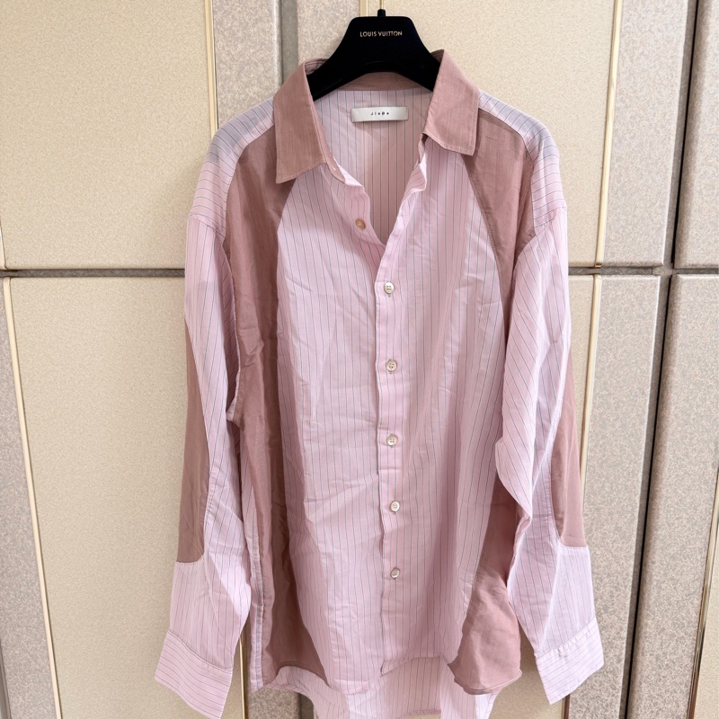 60)全新日本精品Jieda粉色條紋襯衫 寬鬆版M-XL皆可穿-7