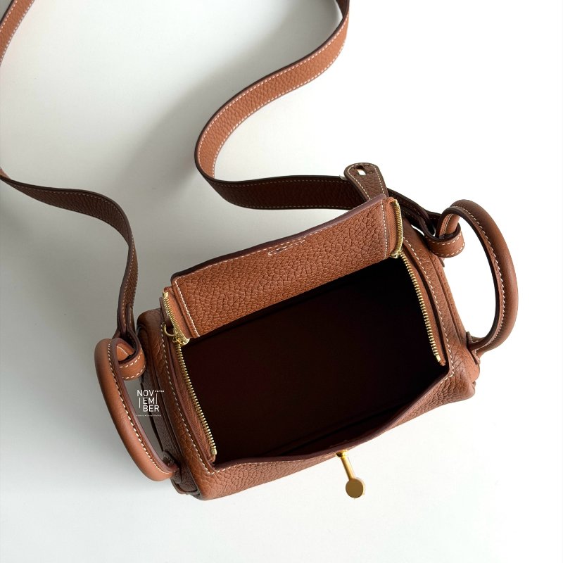 99新🆕 Hermès 愛馬仕 Lindy Mini 金棕金釦 二代-3