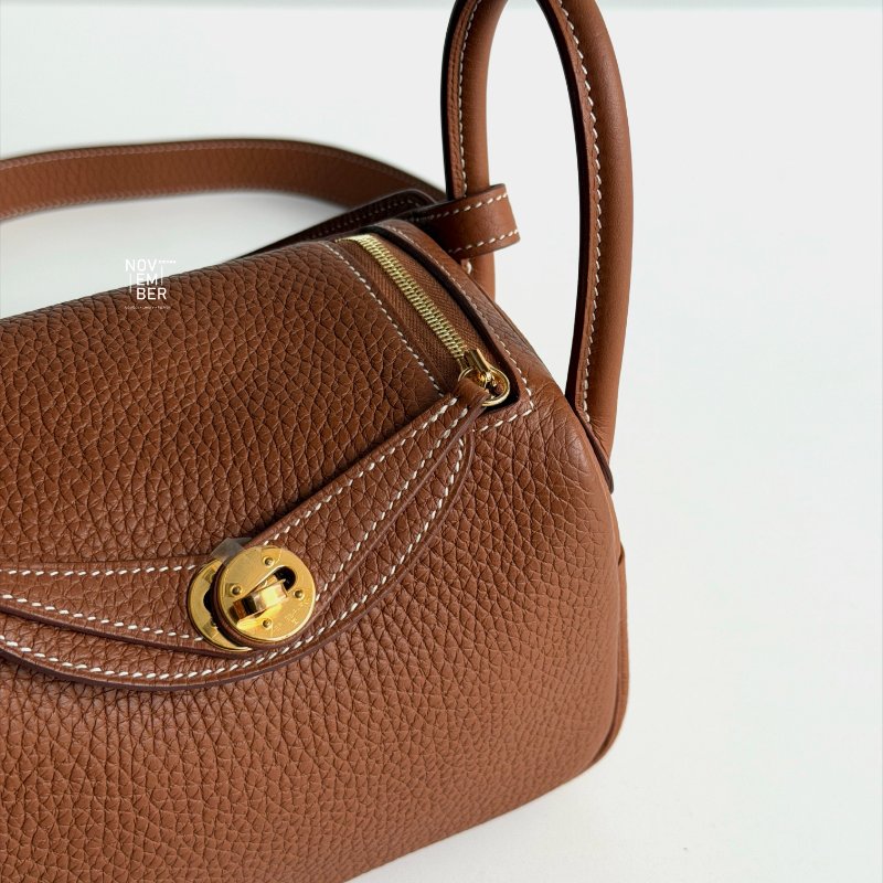 99新🆕 Hermès 愛馬仕 Lindy Mini 金棕金釦 二代-4