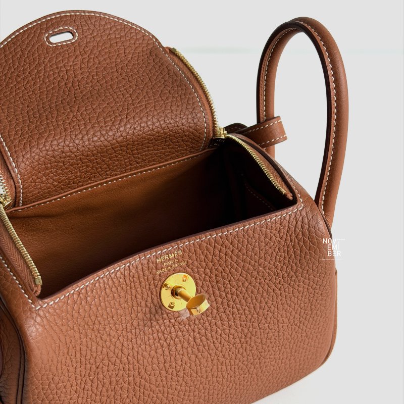 99新🆕 Hermès 愛馬仕 Lindy Mini 金棕金釦 二代-5