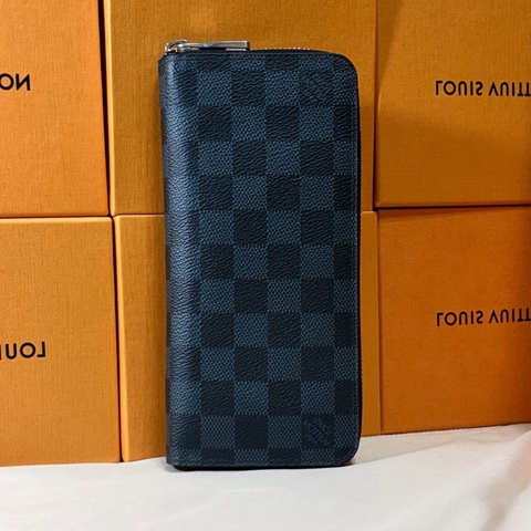 🔥好看實用 LV 路易威登 Louis Vuitton 藍黑棋盤格拉鍊14卡 長夾