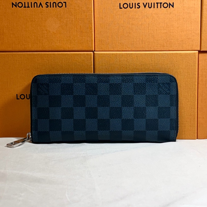 🔥近新美品 LV 路易威登 Louis Vuitton 藍黑棋盤格拉鍊14卡 長夾-3