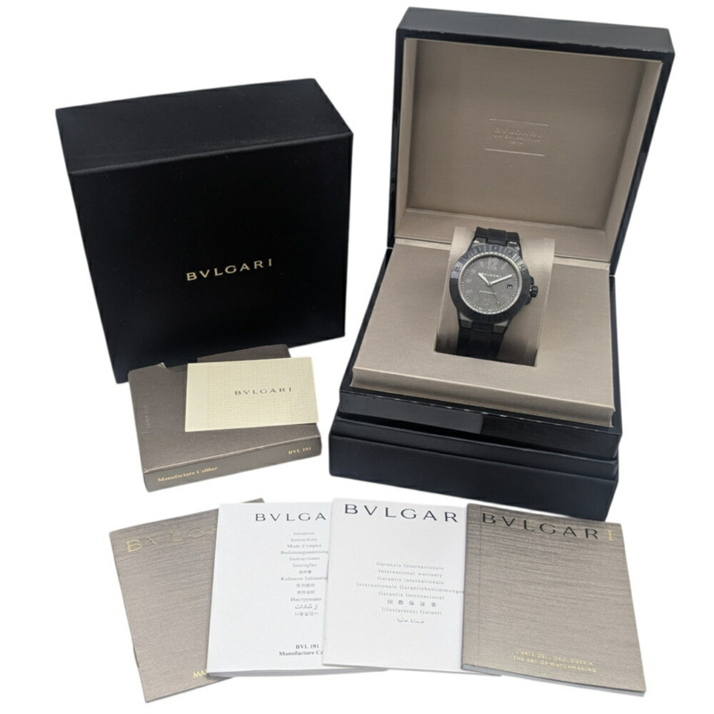 寶格麗 Diagono 鎂合金日期陶瓷灰色錶盤黑色橡膠錶帶自動男士腕錶 DG41SMC-11