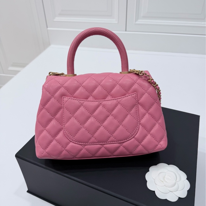 Chanel 香奈兒 coco handle 小號 粉色 荔枝紋牛皮 蜥蜴手柄 手提包 肩背包 斜背包 側背包 鏈條包-2