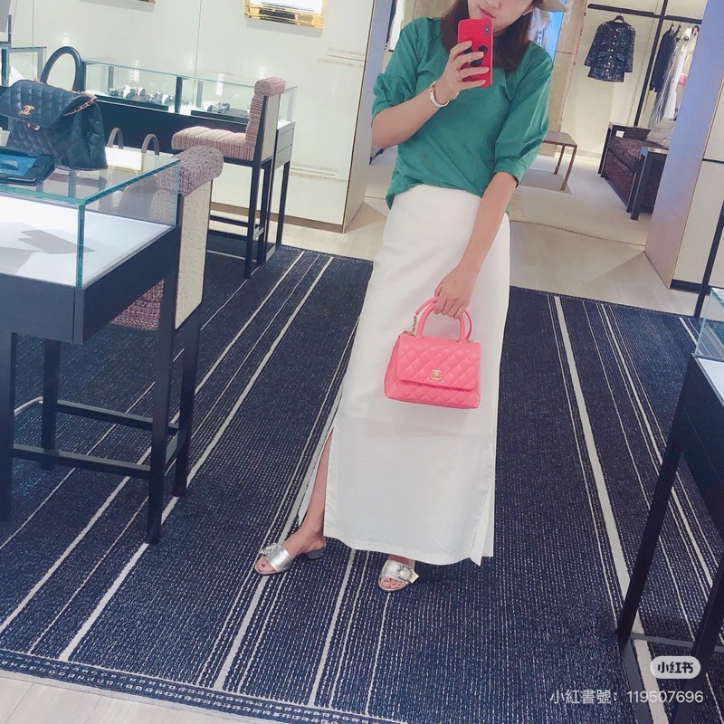 Chanel 香奈兒 coco handle 小號 粉色 荔枝紋牛皮 蜥蜴手柄 手提包 肩背包 斜背包 側背包 鏈條包-5