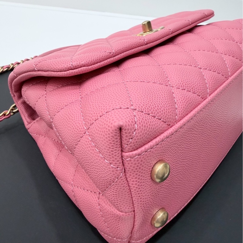 Chanel 香奈兒 coco handle 小號 粉色 荔枝紋牛皮 蜥蜴手柄 手提包 肩背包 斜背包 側背包 鏈條包-16