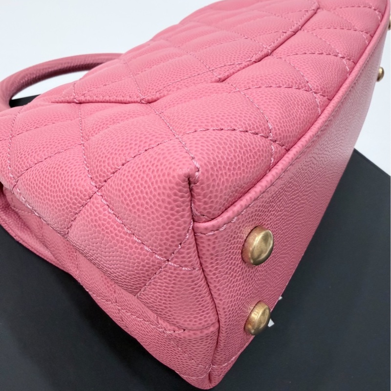 Chanel 香奈兒 coco handle 小號 粉色 荔枝紋牛皮 蜥蜴手柄 手提包 肩背包 斜背包 側背包 鏈條包-17