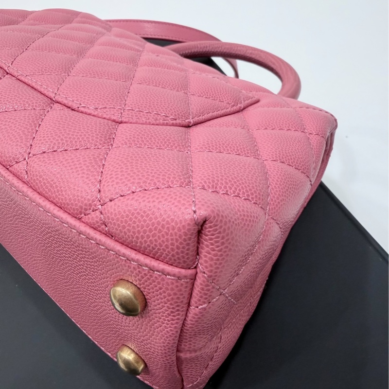 Chanel 香奈兒 coco handle 小號 粉色 荔枝紋牛皮 蜥蜴手柄 手提包 肩背包 斜背包 側背包 鏈條包-18