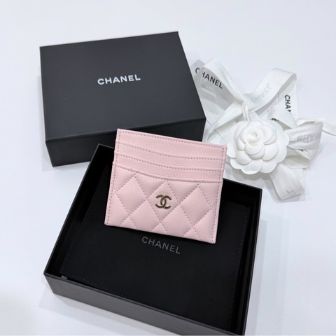 chanel 香奈兒 淡粉紅 金扣 信用卡卡夾 卡包 卡夾 皮夾 明片夾 卡片套