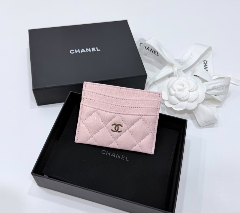 chanel 香奈兒 淡粉紅 金扣 信用卡卡夾 卡包 卡夾 皮夾 明片夾 卡片套-0