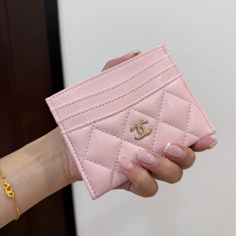 chanel 香奈兒 淡粉紅 金扣 信用卡卡夾 卡包 卡夾 皮夾 明片夾 卡片套-1