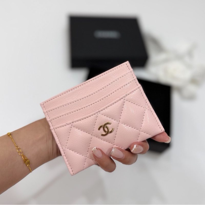 chanel 香奈兒 淡粉紅 金扣 信用卡卡夾 卡包 卡夾 皮夾 明片夾 卡片套-3