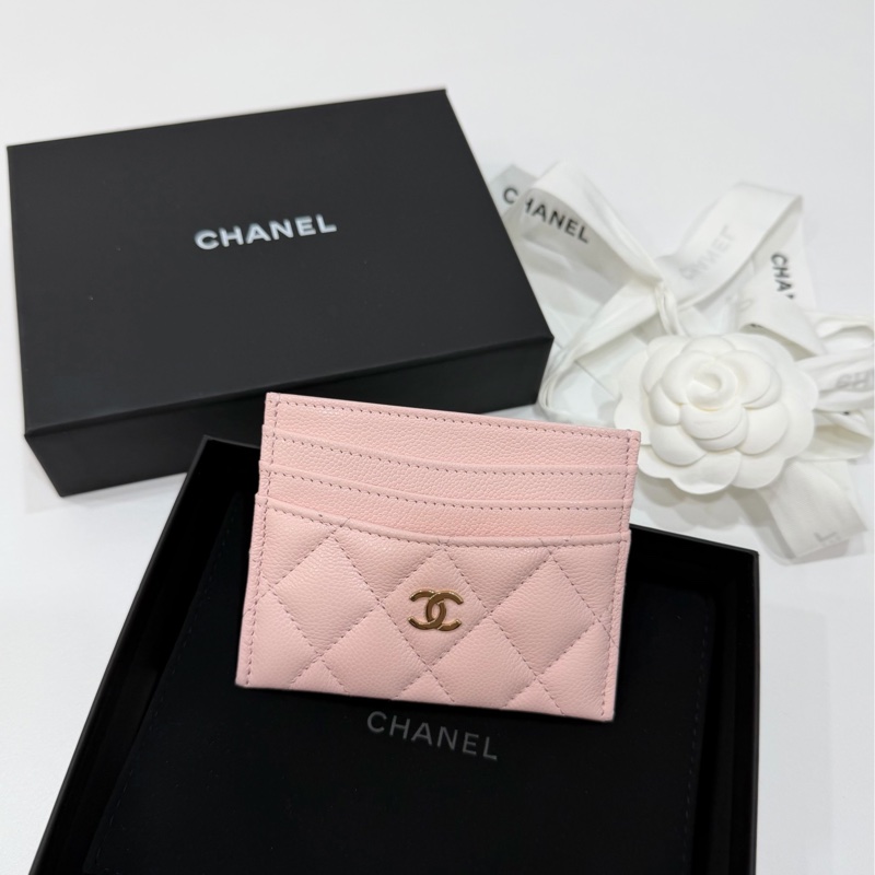 chanel 香奈兒 淡粉紅 金扣 信用卡卡夾 卡包 卡夾 皮夾 明片夾 卡片套-5