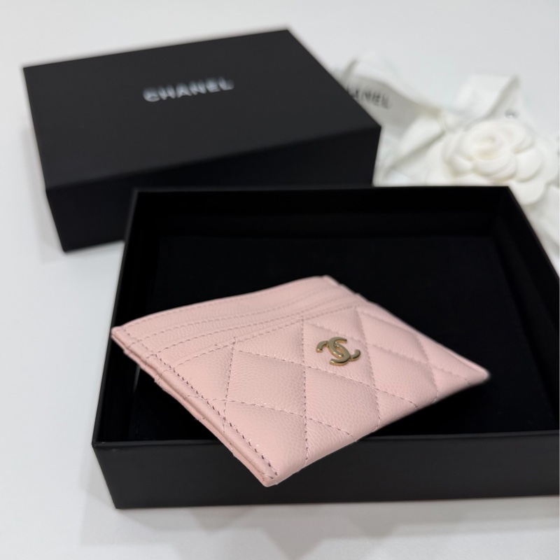 chanel 香奈兒 淡粉紅 金扣 信用卡卡夾 卡包 卡夾 皮夾 明片夾 卡片套-8