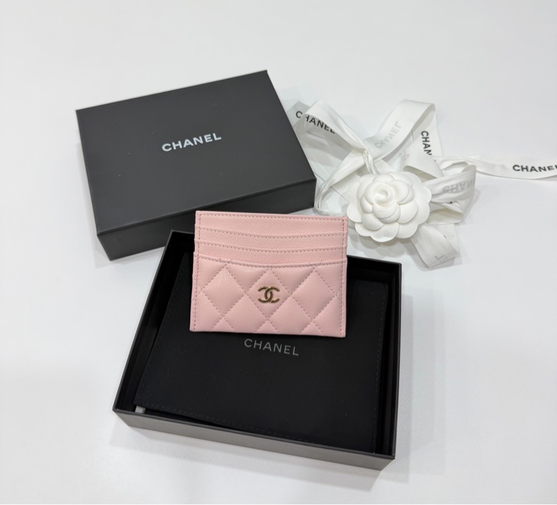 chanel 香奈兒 淡粉紅 金扣 信用卡卡夾 卡包 卡夾 皮夾 明片夾 卡片套-9