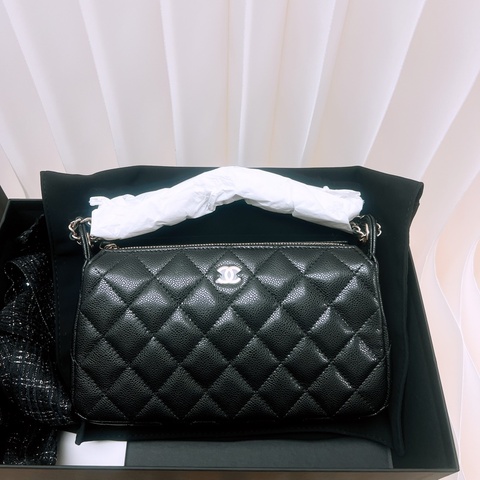 Chanel 黑金牛皮麻將包/麻雀包