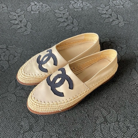 01866 chanel黑米黃皮質漁夫鞋38碼