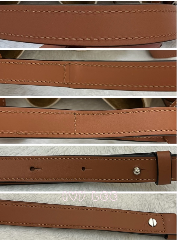 LOEWE 羅威 BALLOON 烙印LOGO帆布拼接小牛皮抽繩束口 斜背包 手提包 水桶包 咖啡 米色 正品 二手精品-8