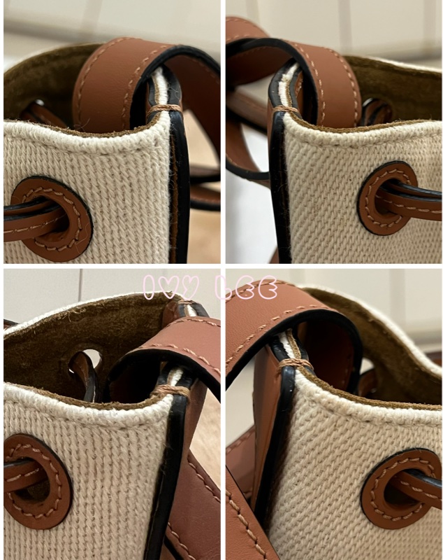 LOEWE 羅威 BALLOON 烙印LOGO帆布拼接小牛皮抽繩束口 斜背包 手提包 水桶包 咖啡 米色 正品 二手精品-20