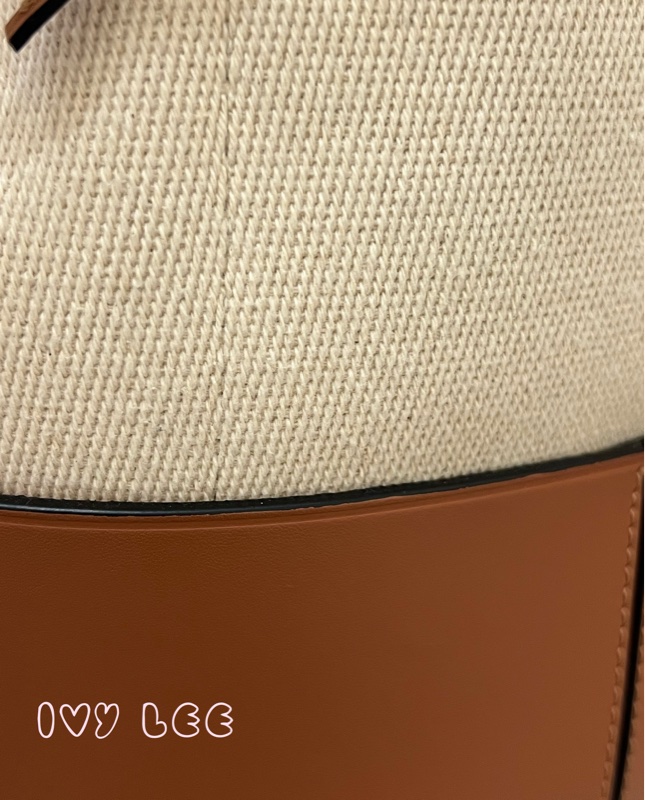 LOEWE 羅威 BALLOON 烙印LOGO帆布拼接小牛皮抽繩束口 斜背包 手提包 水桶包 咖啡 米色 正品 二手精品-29