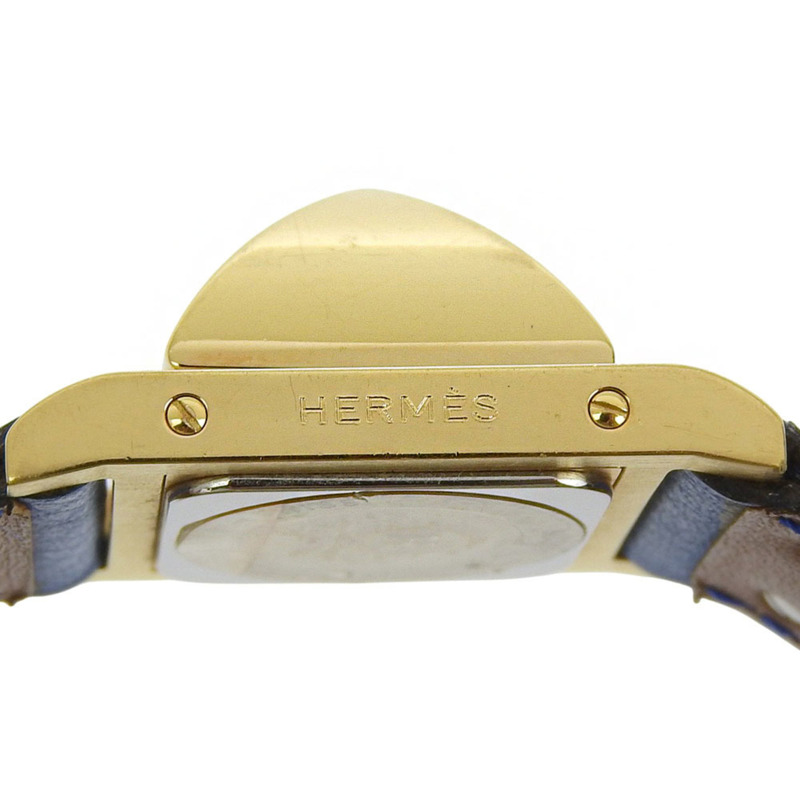 愛馬仕 Medor 女士腕錶，鍍金皮革錶帶，藍色石英機芯，指針式顯示，白色錶盤-4