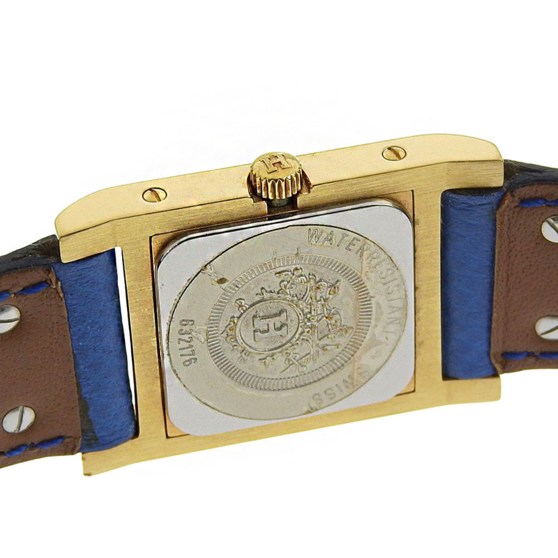 愛馬仕 Medor 女士腕錶，鍍金皮革錶帶，藍色石英機芯，指針式顯示，白色錶盤-5