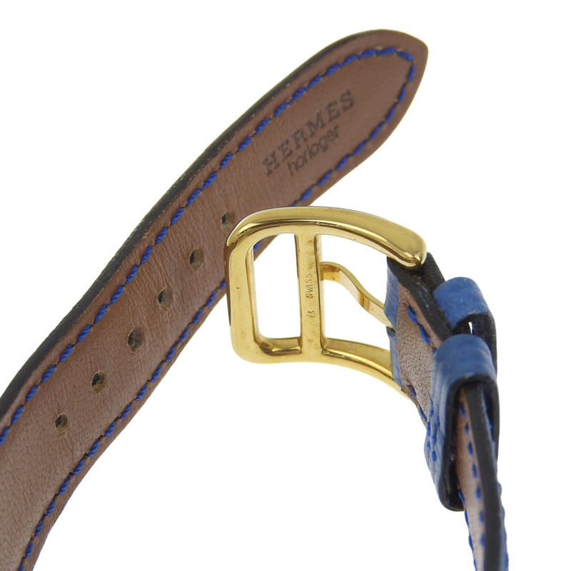 愛馬仕 Medor 女士腕錶，鍍金皮革錶帶，藍色石英機芯，指針式顯示，白色錶盤-6