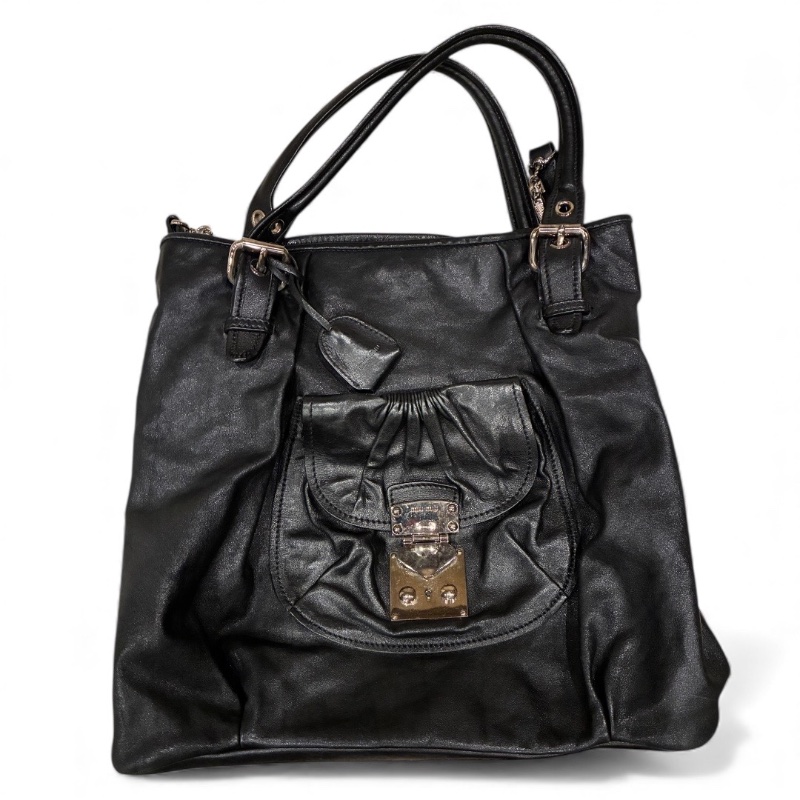 Miu Miu 經典皺褶Coffer包 | 義大利製 |LUX METAL|(黑色皮質/附長背帶/鎖匙/保卡/發票/美品-5