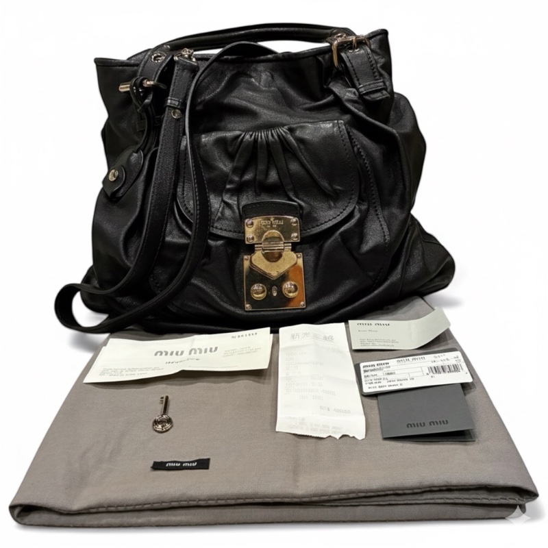 Miu Miu 經典皺褶Coffer包 | 義大利製 |LUX METAL|(黑色皮質/附長背帶/鎖匙/保卡/發票/美品-20