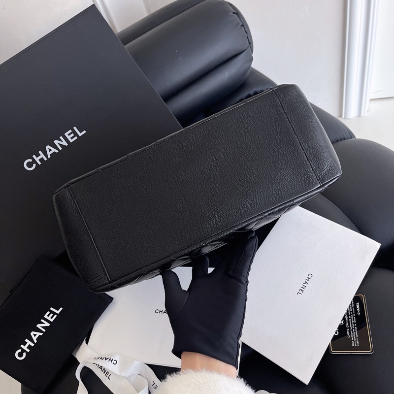 【近新閒置品】Chanel 香奈兒 gst 黑銀 荔枝紋皮 19開手提肩背包-4