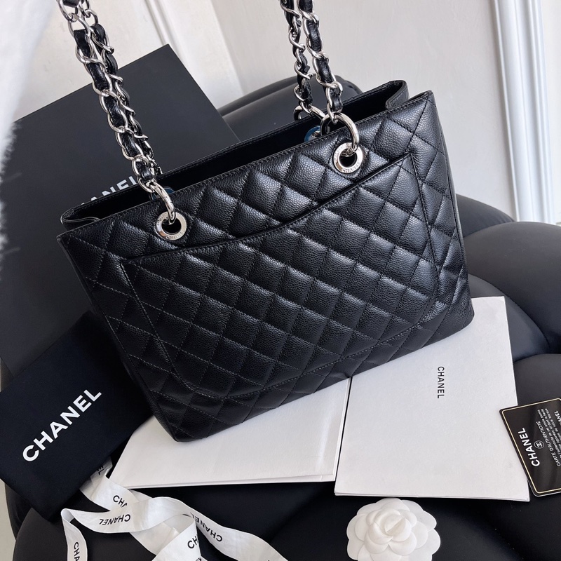 【近新閒置品】Chanel 香奈兒 gst 黑銀 荔枝紋皮 19開手提肩背包-7