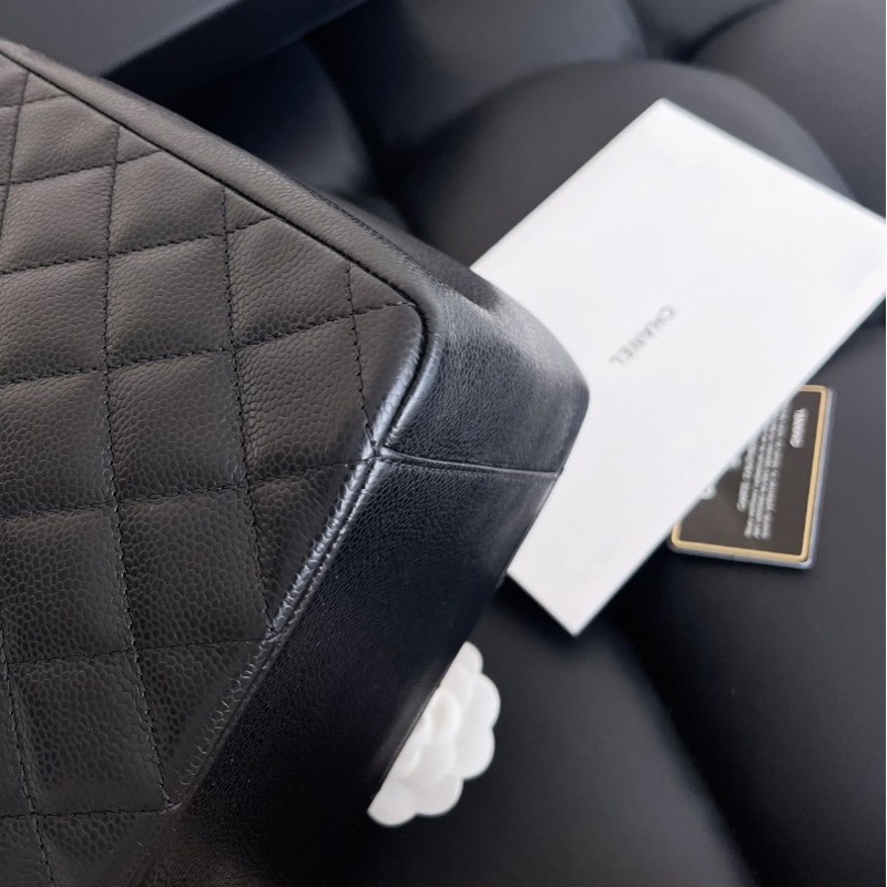 【近新閒置品】Chanel 香奈兒 gst 黑銀 荔枝紋皮 19開手提肩背包-10