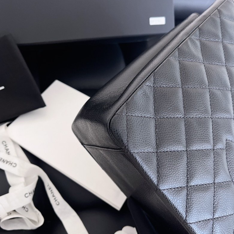 【近新閒置品】Chanel 香奈兒 gst 黑銀 荔枝紋皮 19開手提肩背包-11