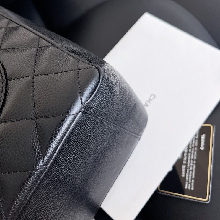 【近新閒置品】Chanel 香奈兒 gst 黑銀 荔枝紋皮 19開手提肩背包-12