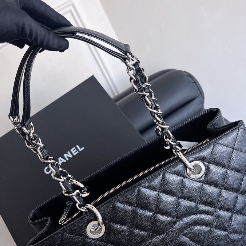 【近新閒置品】Chanel 香奈兒 gst 黑銀 荔枝紋皮 19開手提肩背包-17