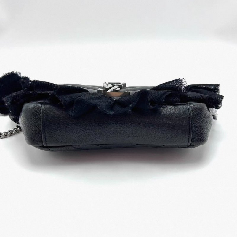 YSL黑色銀扣蕾絲邊mini郵差肩背斜背包17*11*4 98新配件塵袋-4