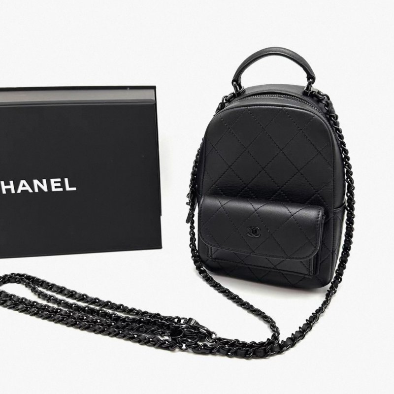 CHANEL 25C全黑so back mini手提肩背斜背小書包 13*18*6.5 98新配件盒子塵袋-0