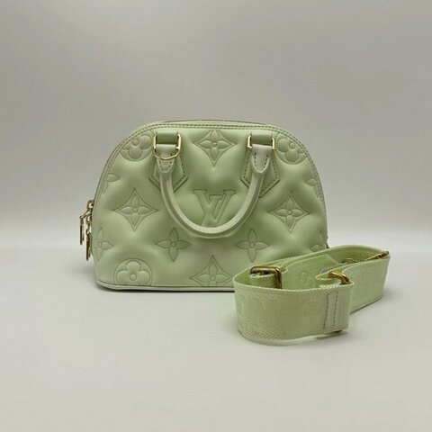 LV Alma BB淺綠色老花壓印皮革貝殼手提斜背包 23*17*11.5 98新配件塵袋