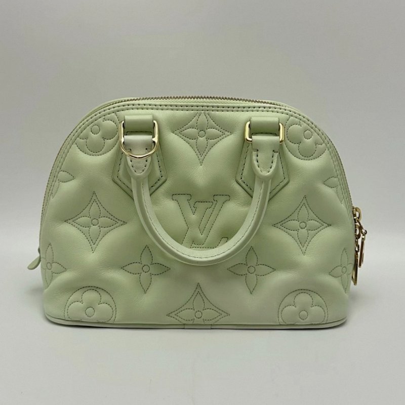 LV Alma BB淺綠色老花壓印皮革貝殼手提斜背包 23*17*11.5 98新配件塵袋-1