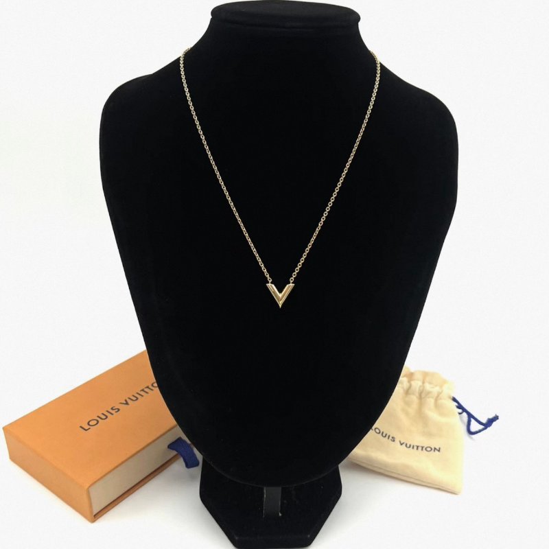 LV 金色V字項鍊 鏈長46cm 98新配件盒子塵袋-4