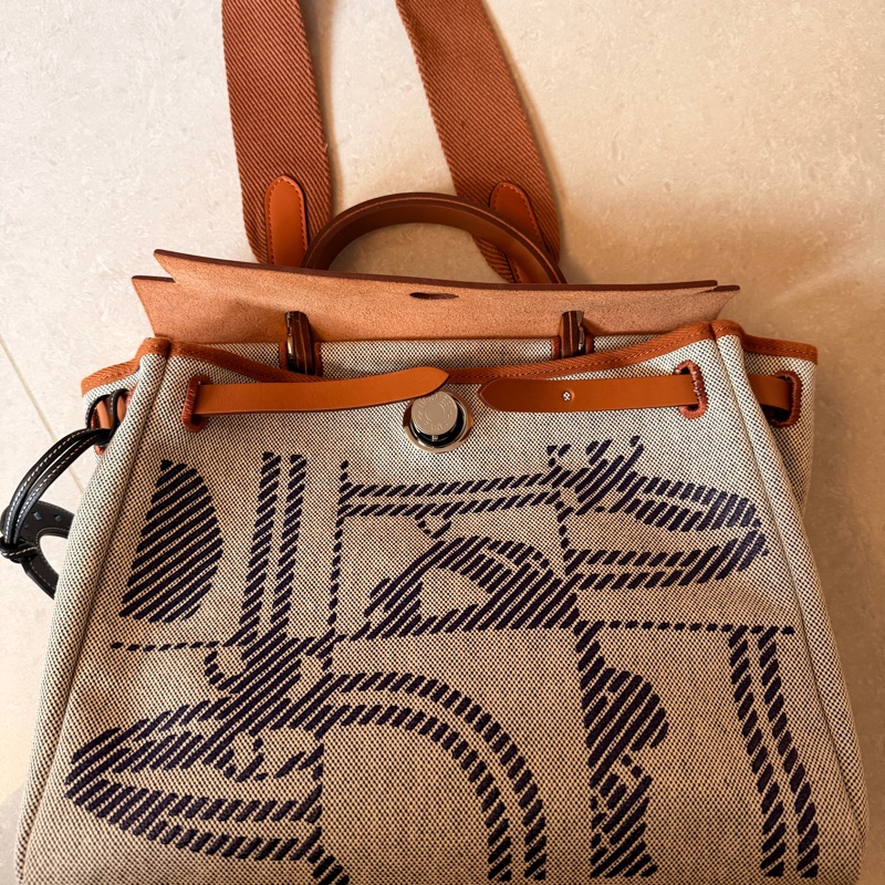 愛馬仕Hermes Herbag 31 金色銀扣/撞色圖案-0