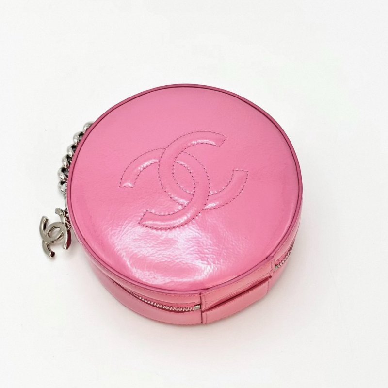 CHANEL 粉色銀扣漆皮限定貓頭鷹圓餅肩背斜背包 15.5*15.5*6.5 98新配件塵袋-2