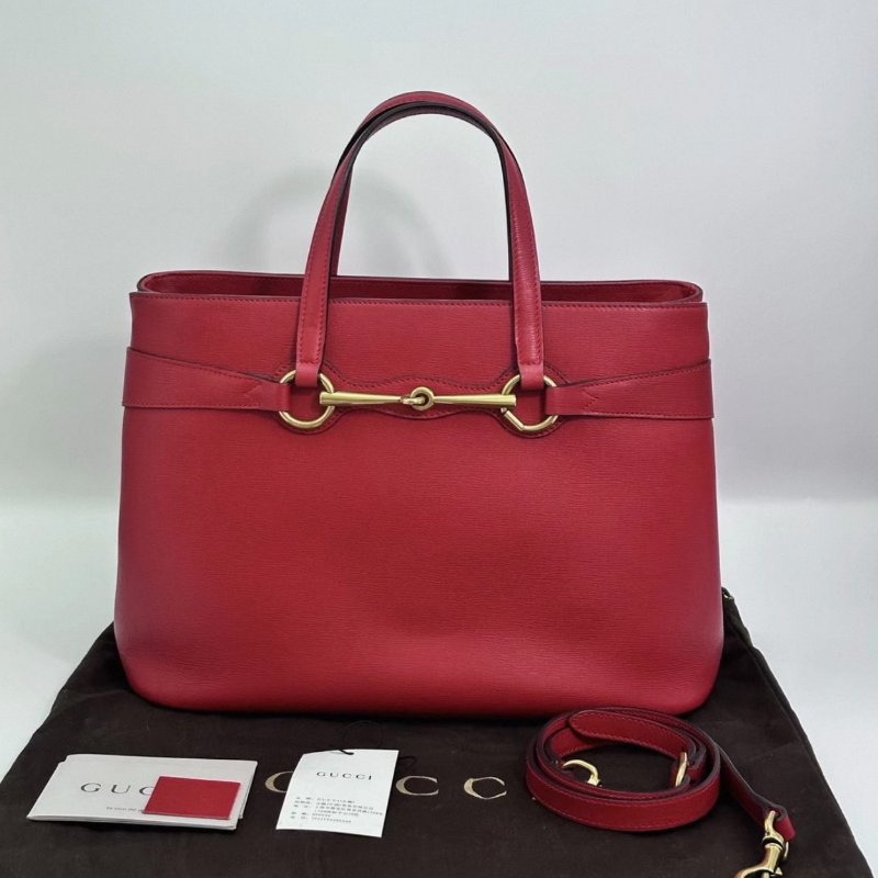 GUCCI 紅色金扣手提肩背斜背包33*24*13 全新閒置配件塵袋-0