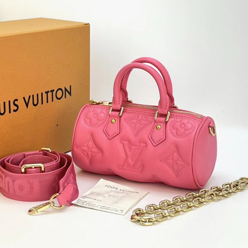 LV 火龍果色壓花PAPILLON BB手提肩背斜背包 21*11*11 98新配件盒子購證塵袋-0