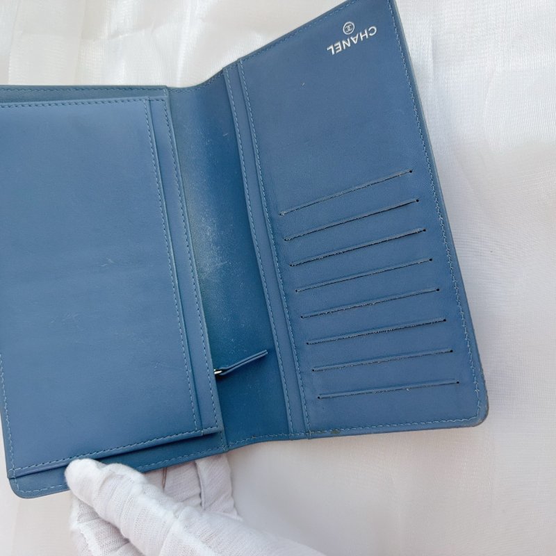 Chanel 香奈兒 雙層錢包 顆粒壓花小牛皮 錢包 霧霾藍色-2